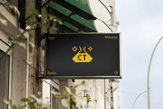 Outdoor street sign mockup in urban setting with editable design space for logo or branding, perfect for graphic designers and marketing presentations.
